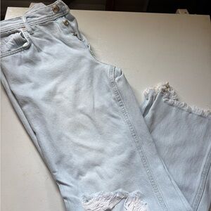 We The Free Blue Ankle Cropped Distressed Jeans